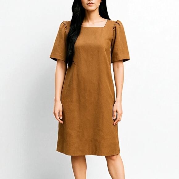 Nine West Dresses & Skirts - NWT Nine West Faux Suede Midi Dress Tan Puff Short Sleeve Size 16